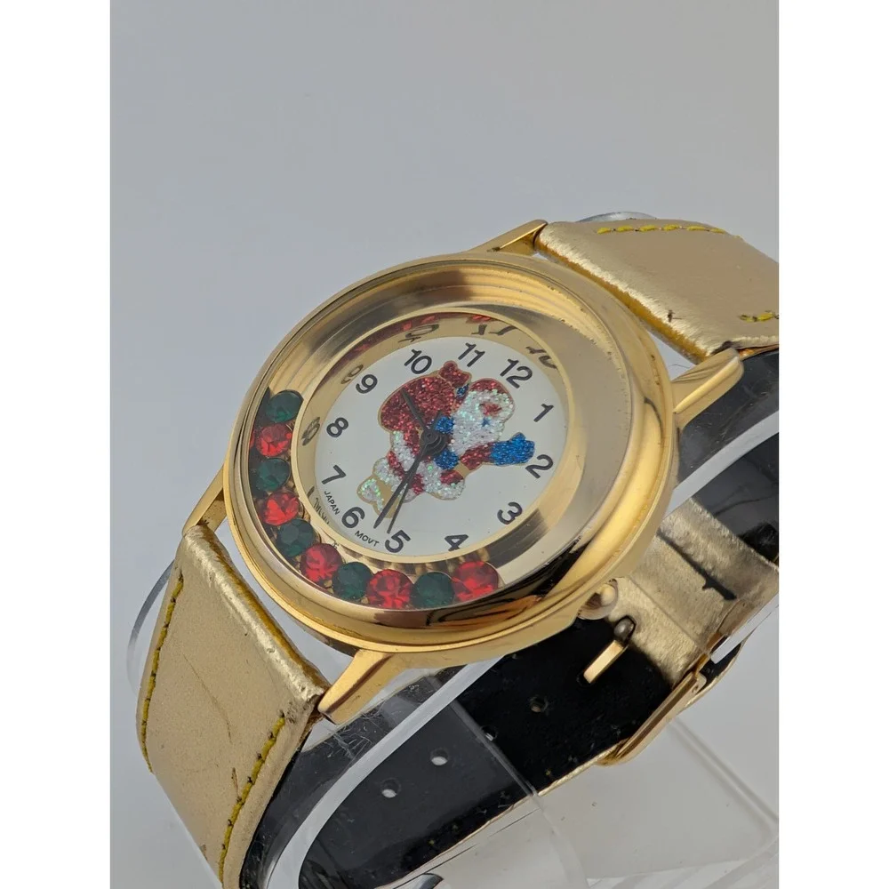 Festive Christmas Santa‎ Claus Watch Women 33mm Floating Crystals- New Battery